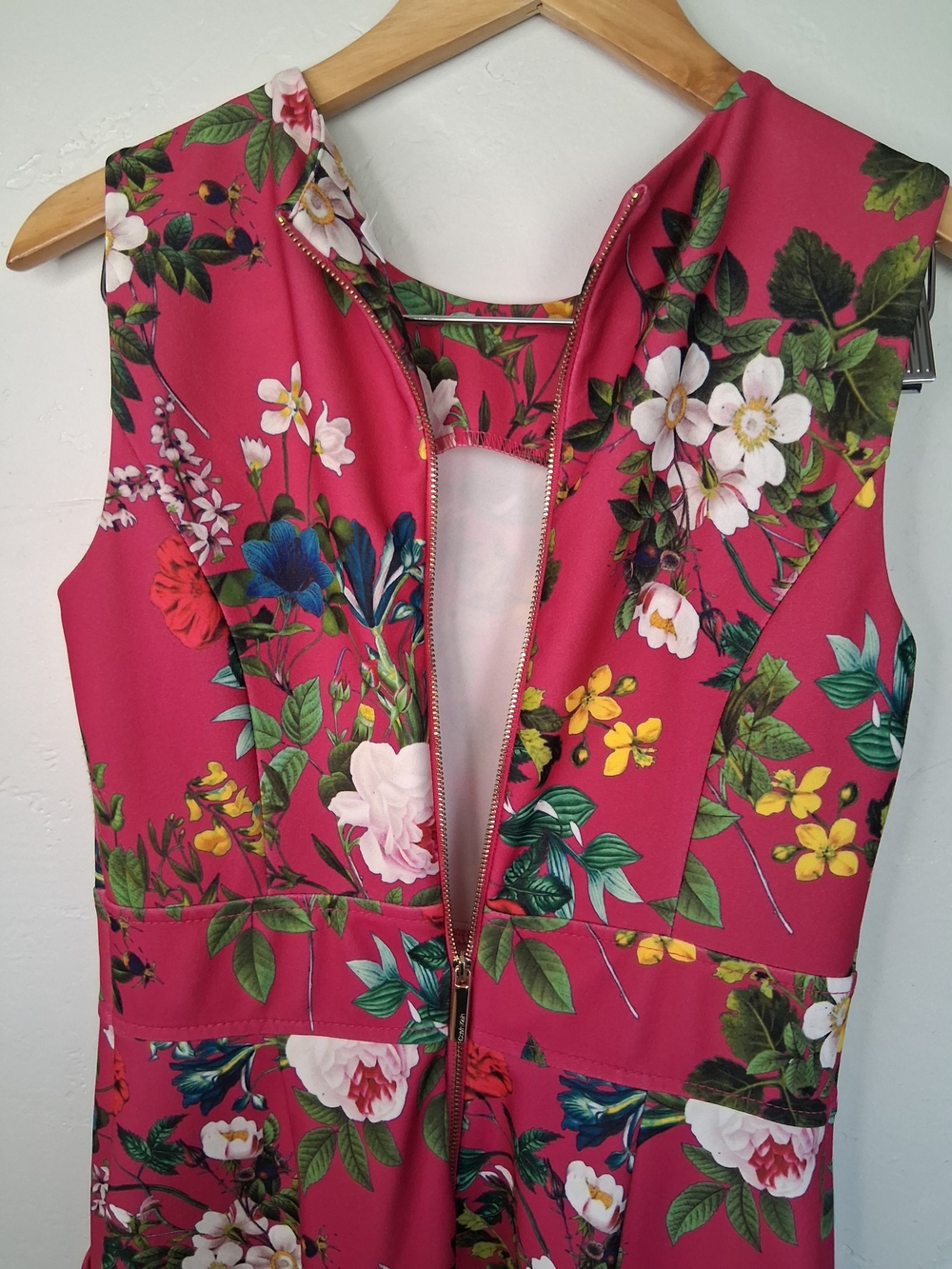 Calvin Klein Floral Fit & Flare Dress Sz 4 Pink Sleeveless A-Line Pocket - Picture 10 of 10